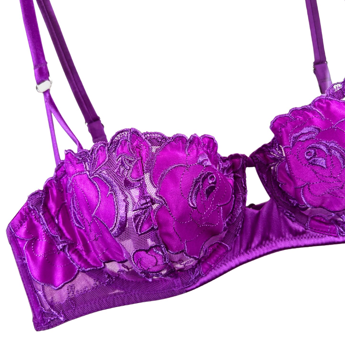Fleur du Mal Rose Logo Embroidery Balconette Bra - Pink Iris