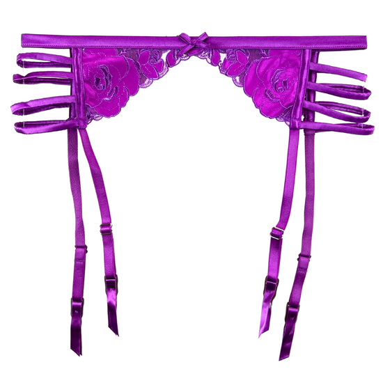 Fleur du Mal Rose Logo Embroidery Garter Belt - Pink Iris
