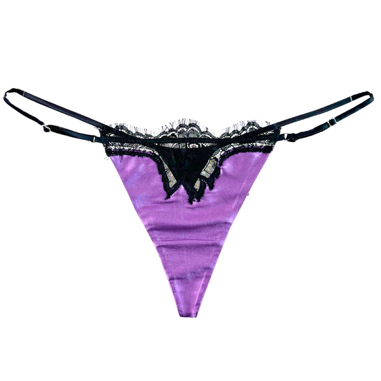 Fleur Du Mal Silk & Lace V String - Purple Haze