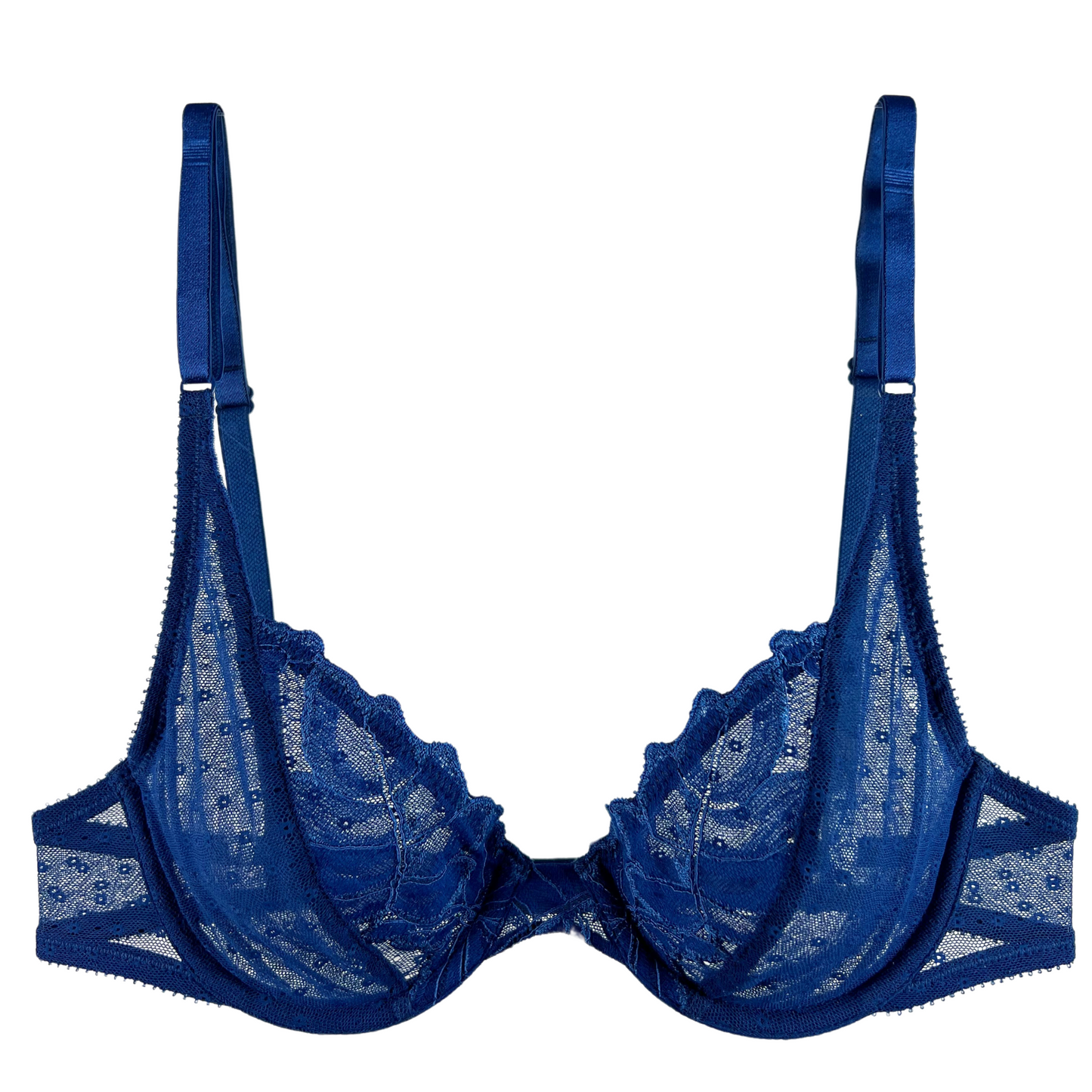 Royal Blue Lace Push Up Bra Set 32C, Women's Fashion, Tops