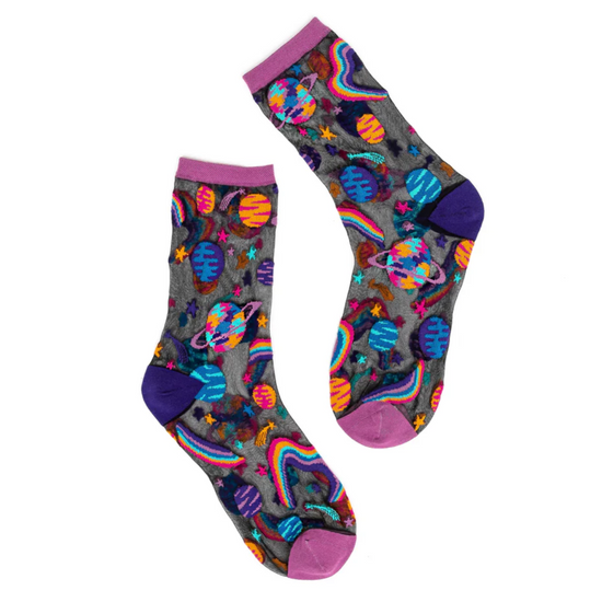 Sock Candy Pop Art Planets Sheer Crew Sock