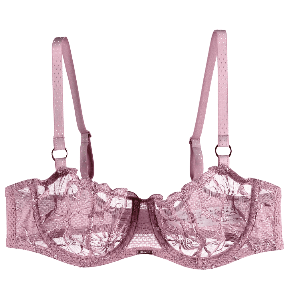 Chantelle Fleurs Demi Bra in authentic pink, front view on a white background, close-up.