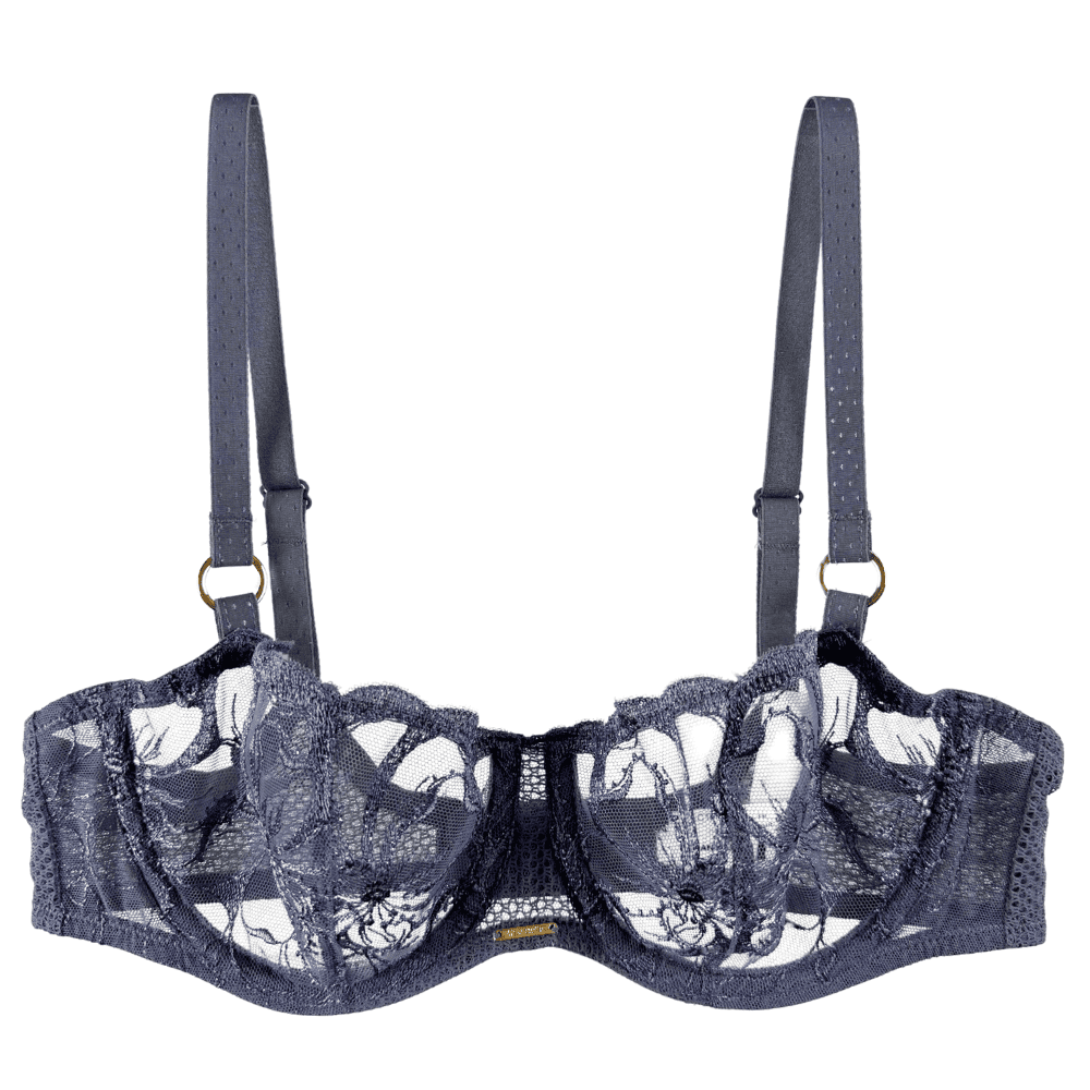 Chantelle Fleurs Demi Bra in grey stardust, front view on a white background, close-up.
