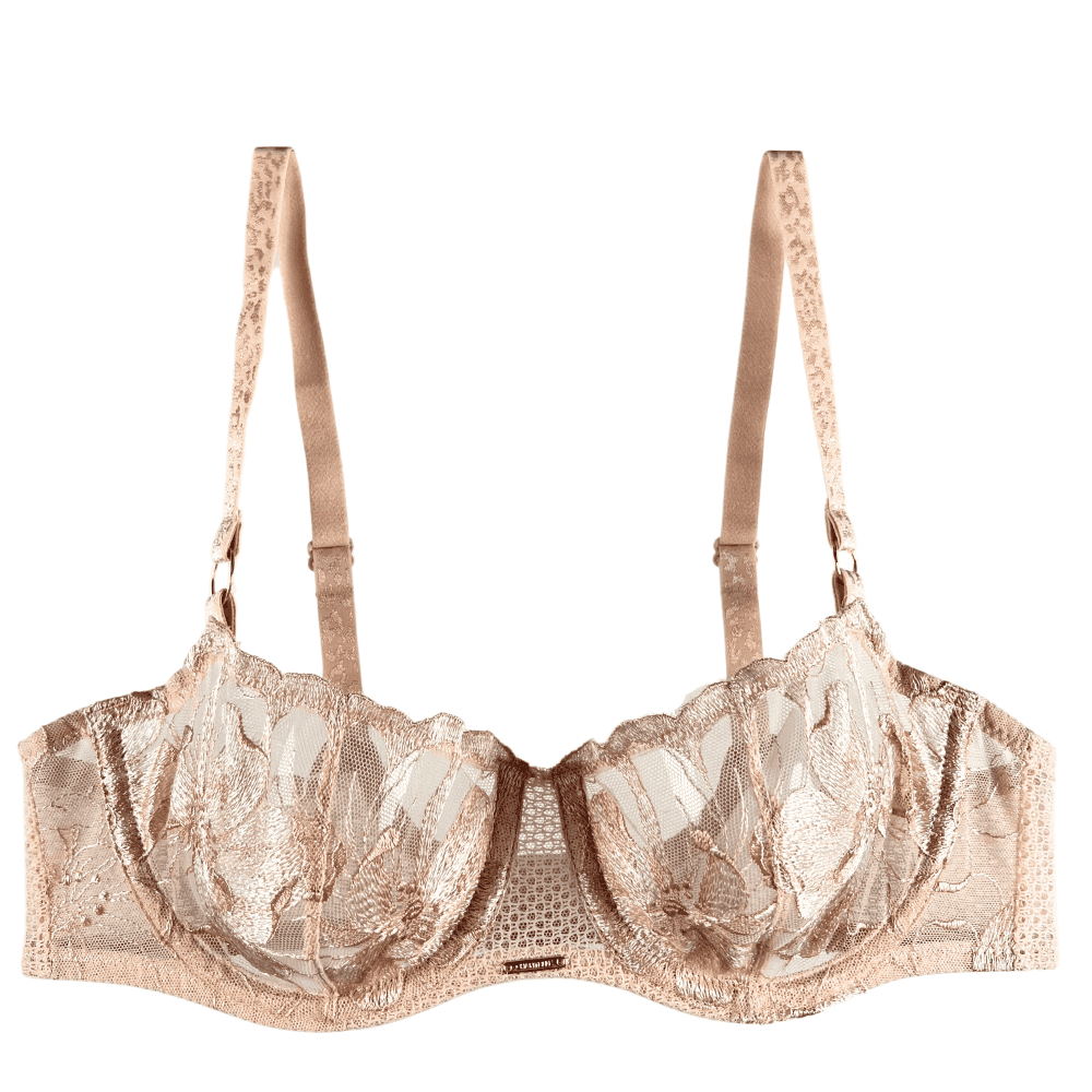 Chantelle Fleurs Demi Bra in sugar, front view on a white background, close-up.