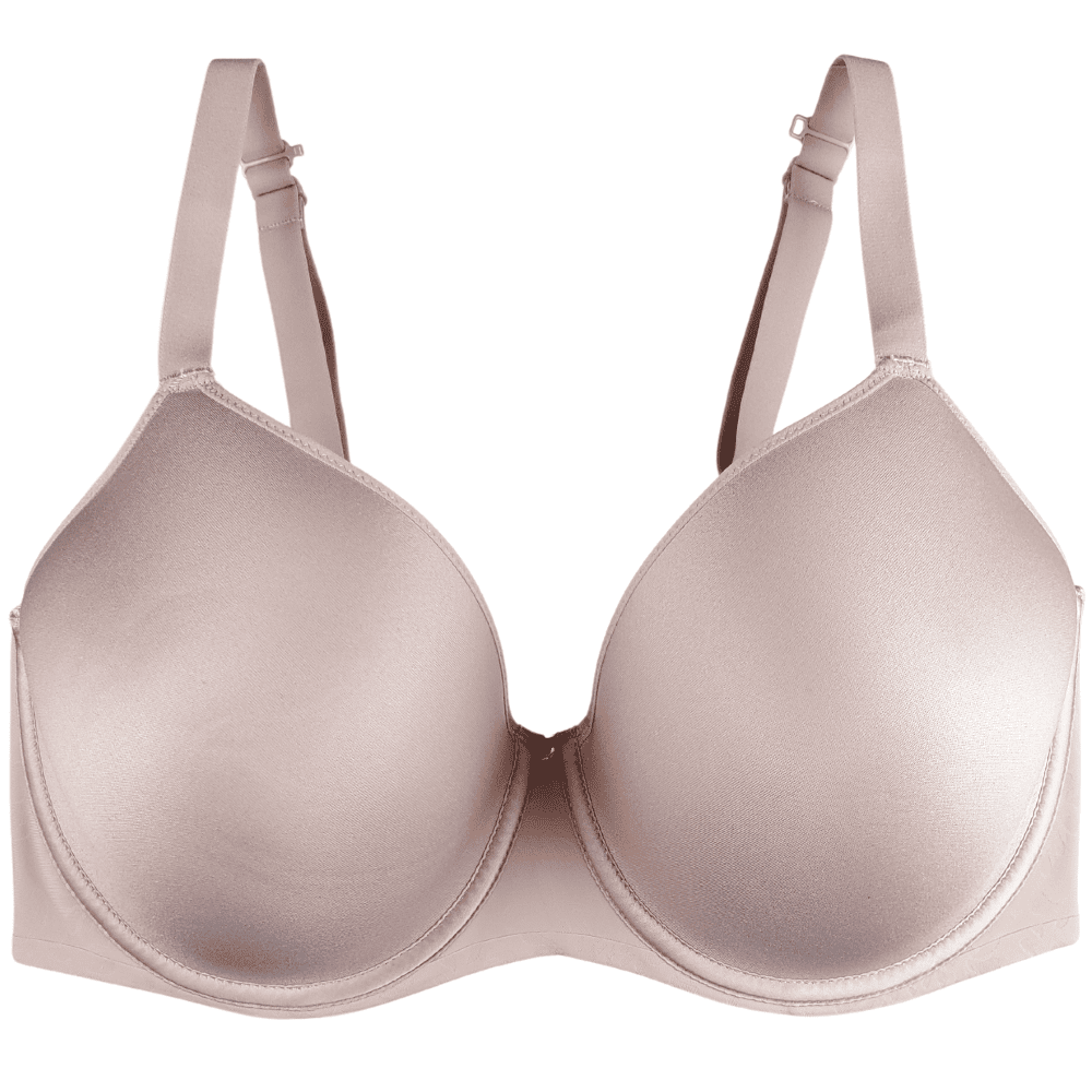 Chantelle Comfort Chic back smoothing T-shirt bra in soft pink, front view on white background, close-up.