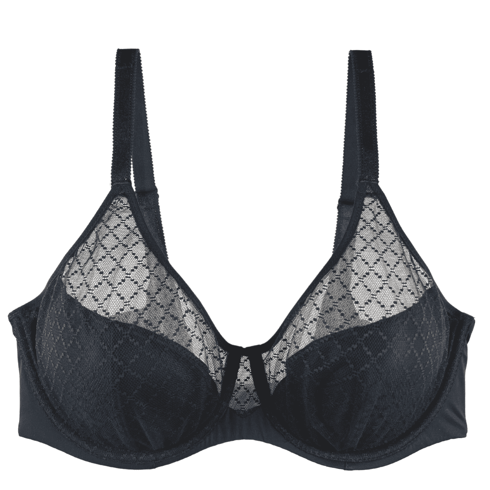 Chantelle norah chic comfort underwire bra in black, front view on a white background, close-up.