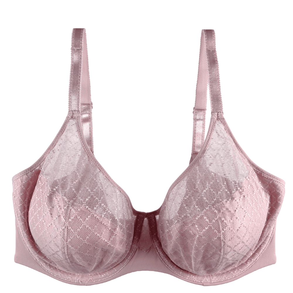 Chantelle norah chic comfort underwire bra in rose, front view on a white background, close-up.