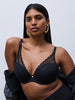Chantelle norah chic plunge t-shirt bra in black, front full-length view on a model.