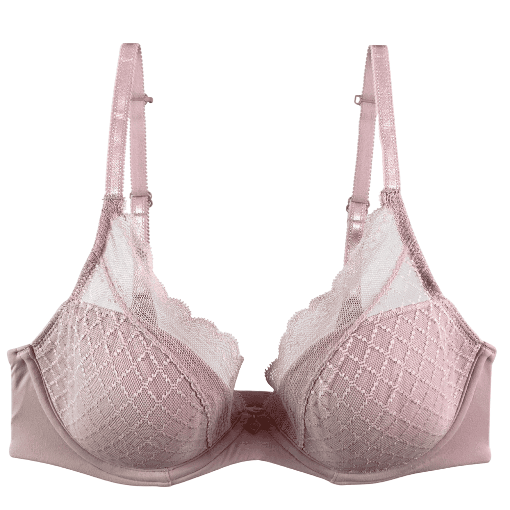 Chantelle norah chic plunge t-shirt bra in rose, front view on a white background.