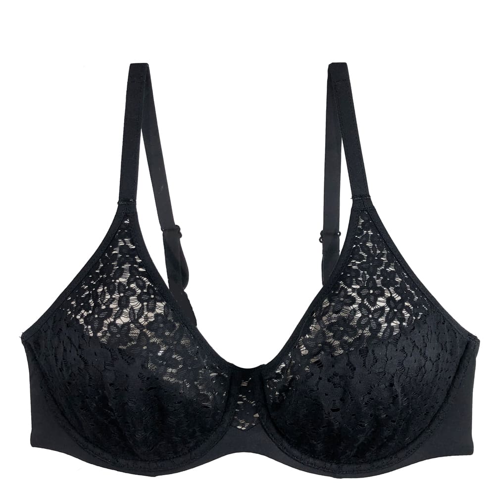Chantelle norah comfort underwire bra in black, front view on a white background, close-up.