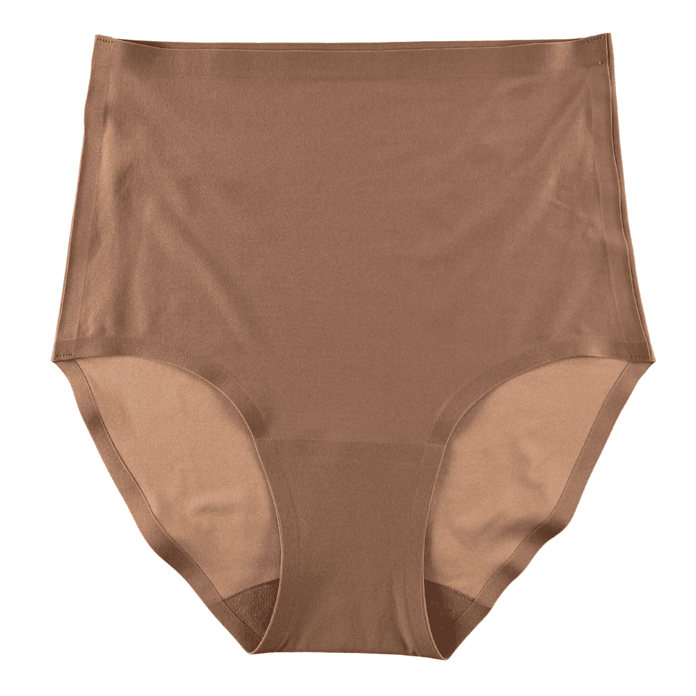 Chantelle soft stretch high rise brief in ultra nude, front view on a white background, close-up.