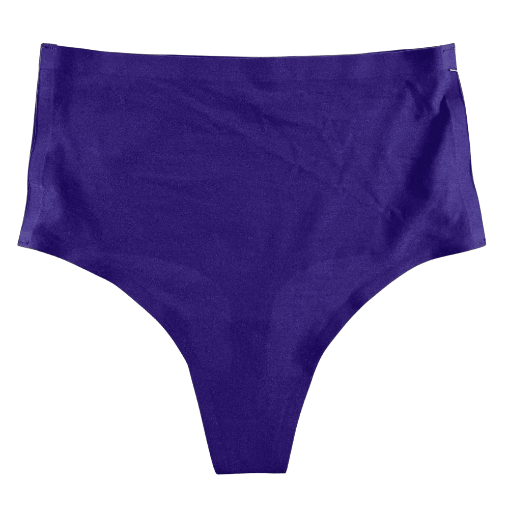 Chantelle soft stretch high waist thong in fatal violet, front view on a white background, close-up.