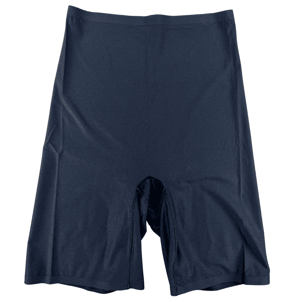 Chantelle soft stretch mid-thigh short in black, front view on a white background.