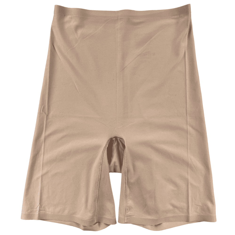 Chantelle soft stretch mid-thigh short in ultra nude, front view on a white background.