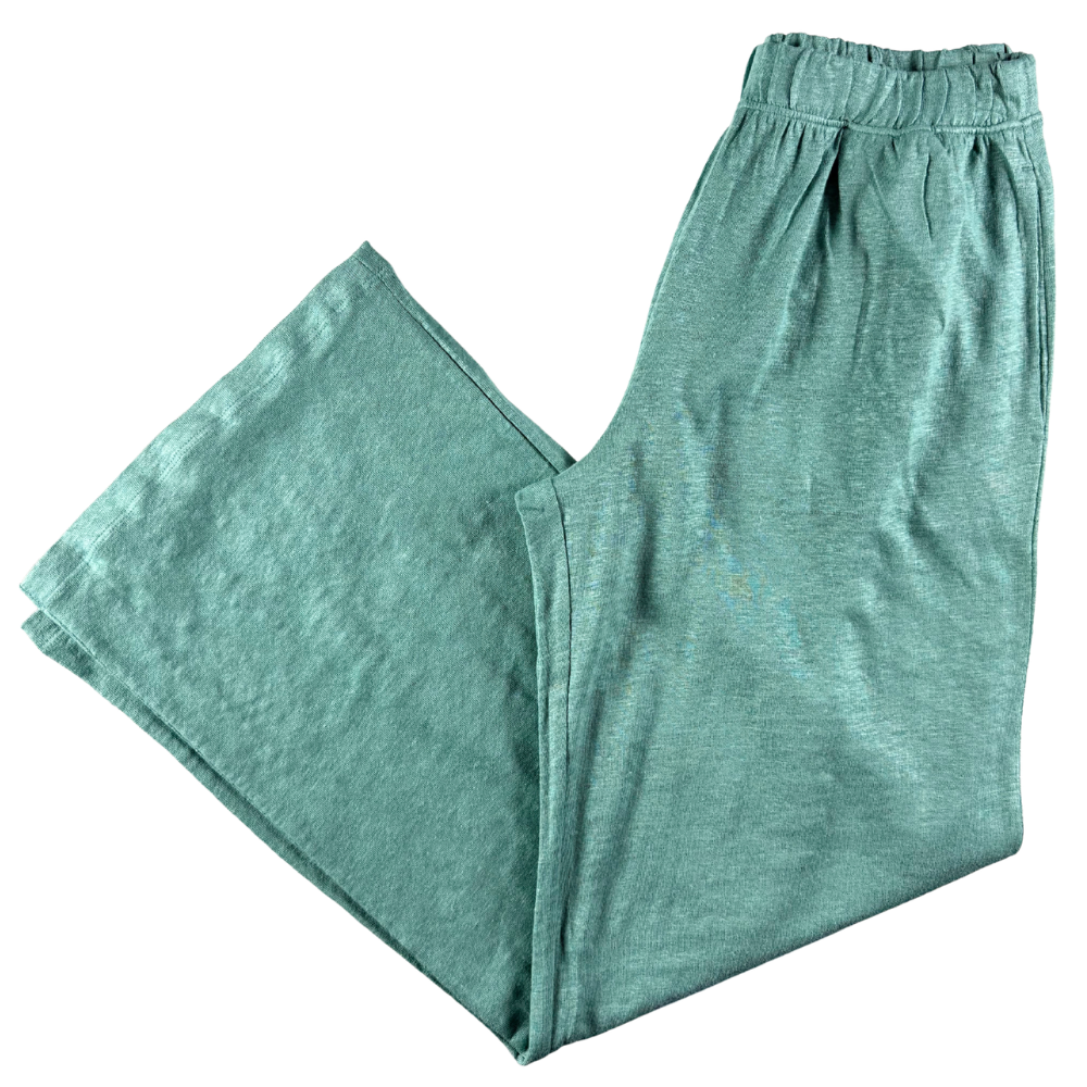 Teal pants on a white background