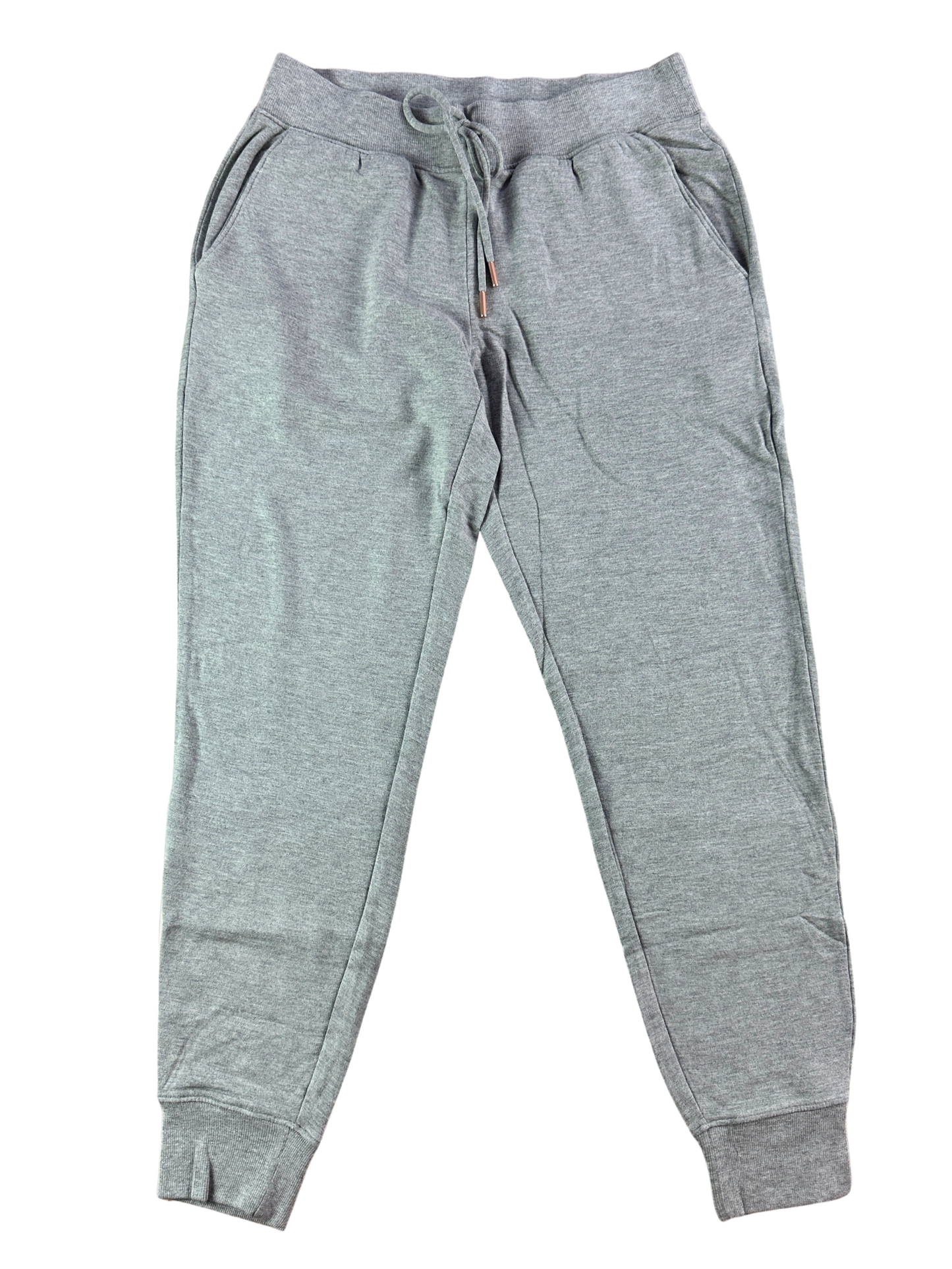 Black pants hanging on a white background