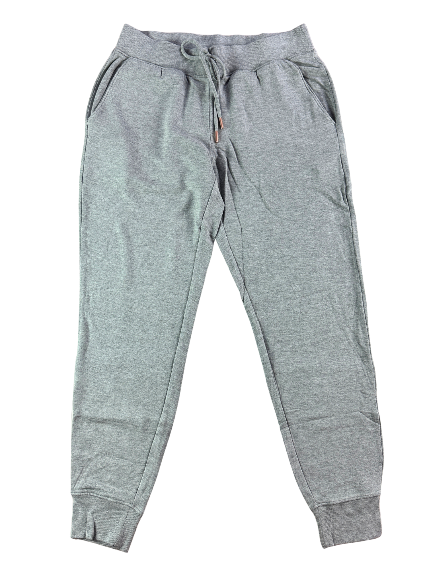 Black pants hanging on a white background