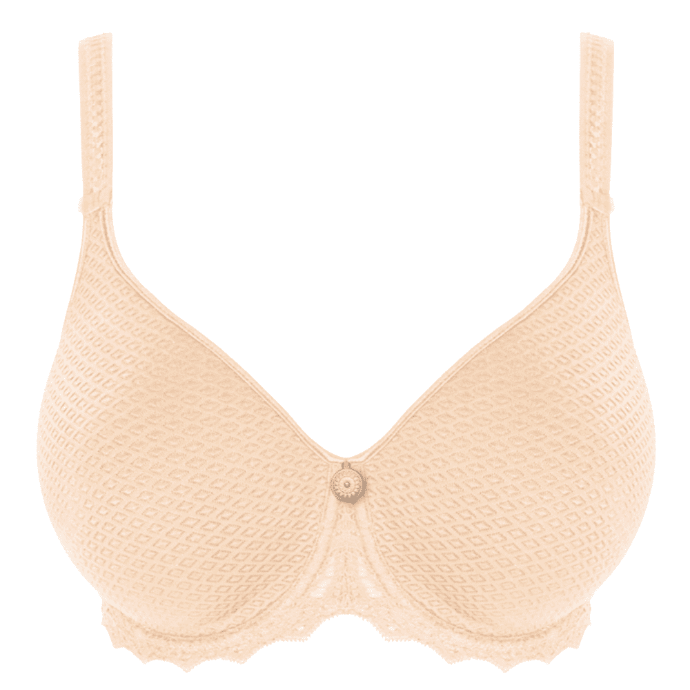 Empreinte cassiopee invisible full cup spacer bra in creamy beige, white background, close-up.