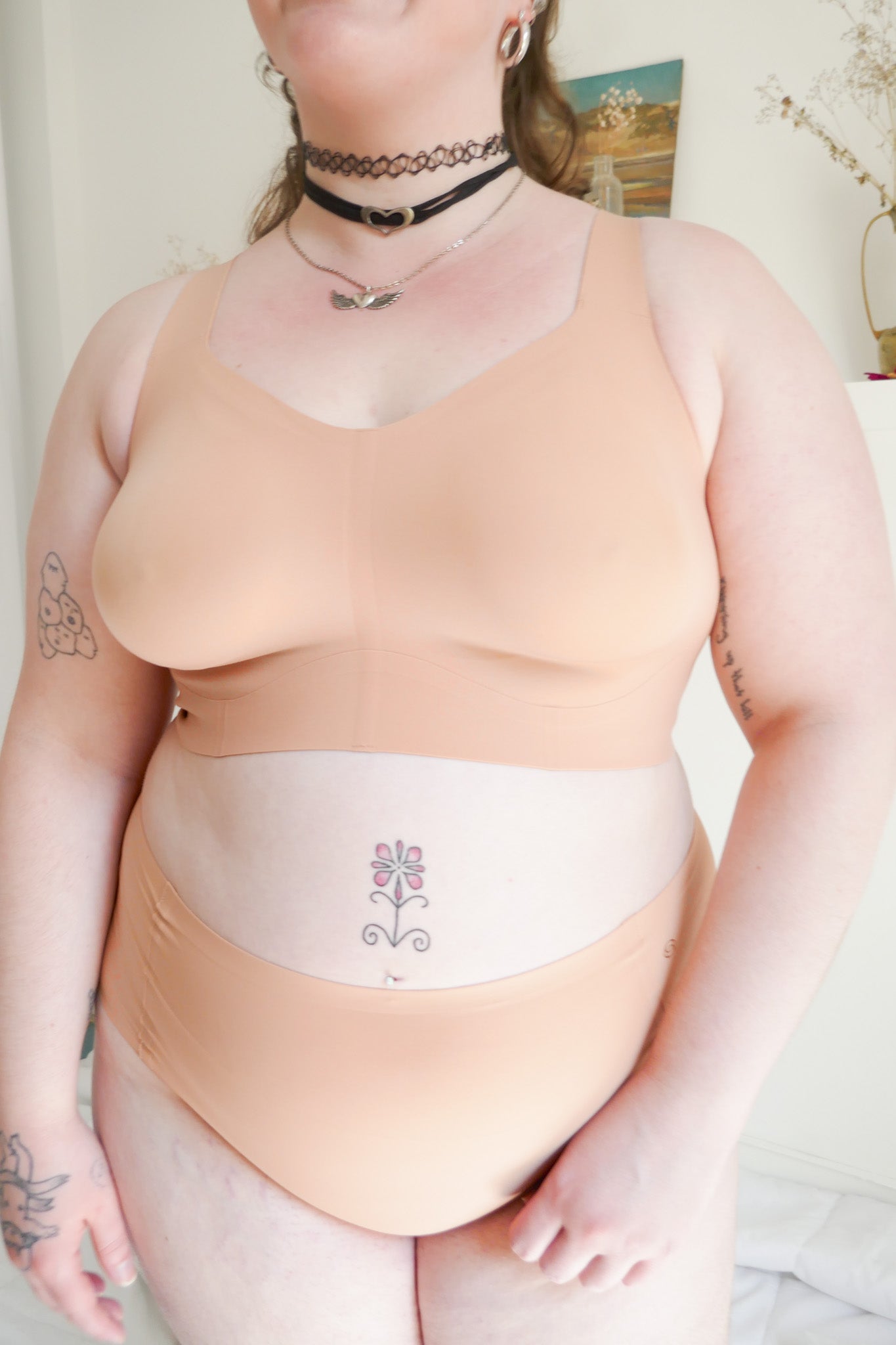 woman wearing beige bra