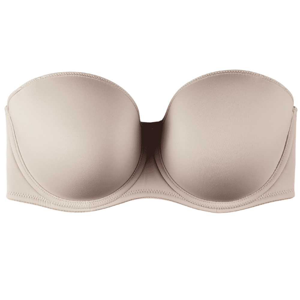 Fantasie aura strapless bra in natural beige on a white background, close-up.