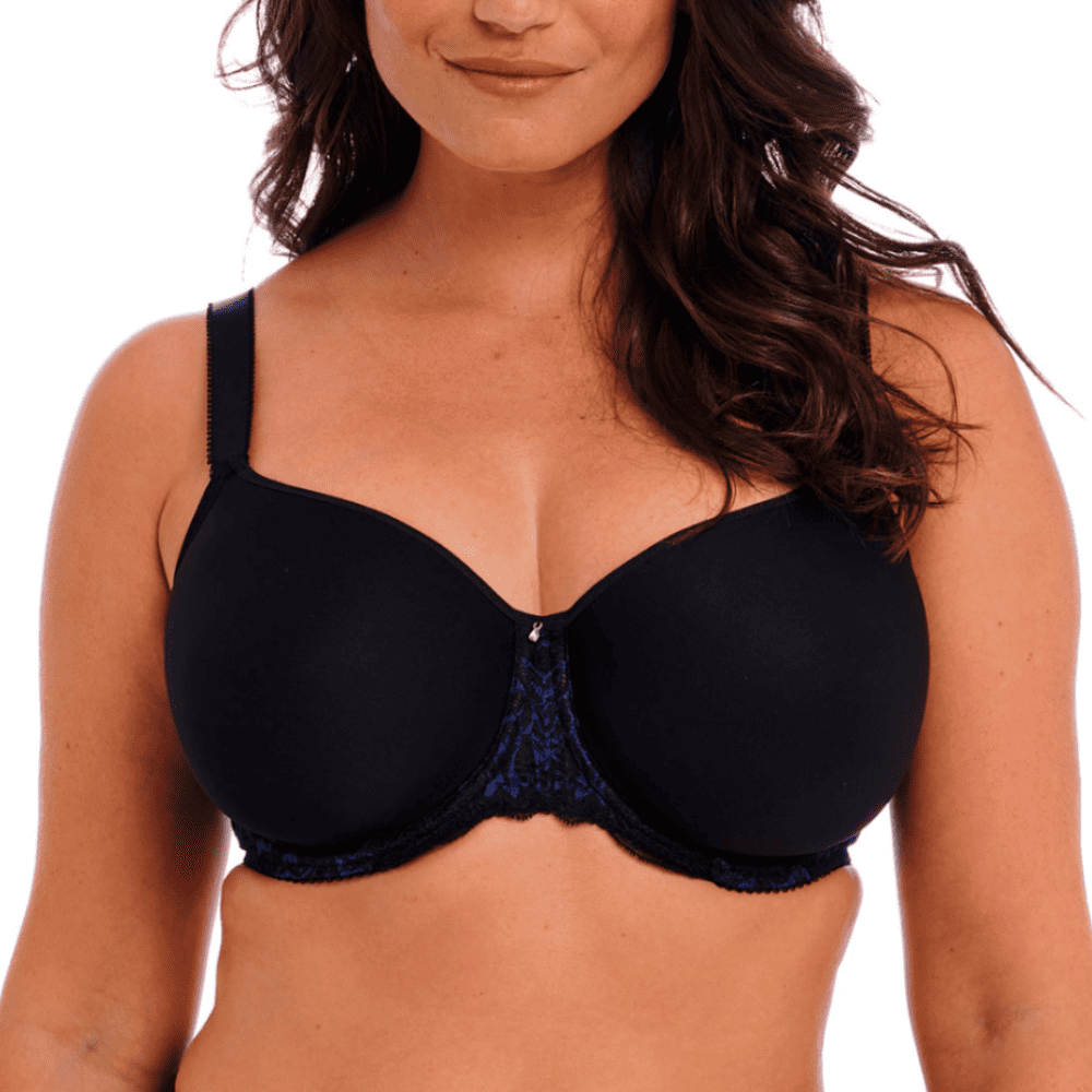 Fantasie emmaline spacer moulded bra in midnight on a model front view, close-up.