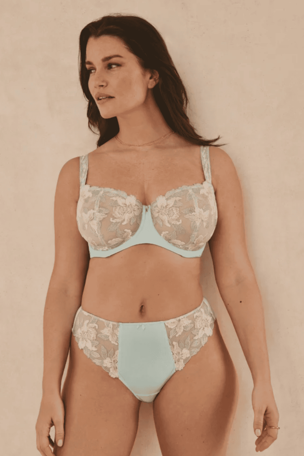 Fantasie magdalena balconette bra in vintage green on a model front view, close-up.