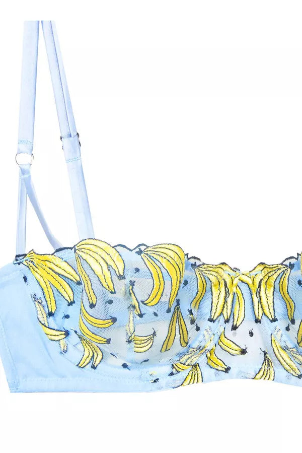 Bra with banana print on a light blue background