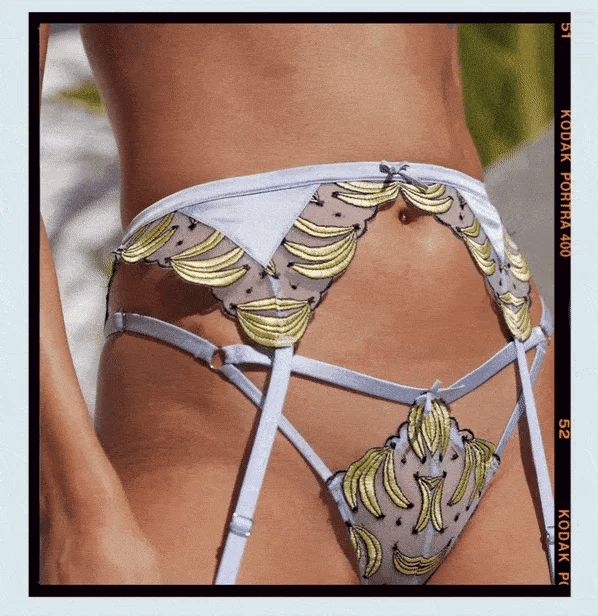 Thong underwear with banana pattern on a light background