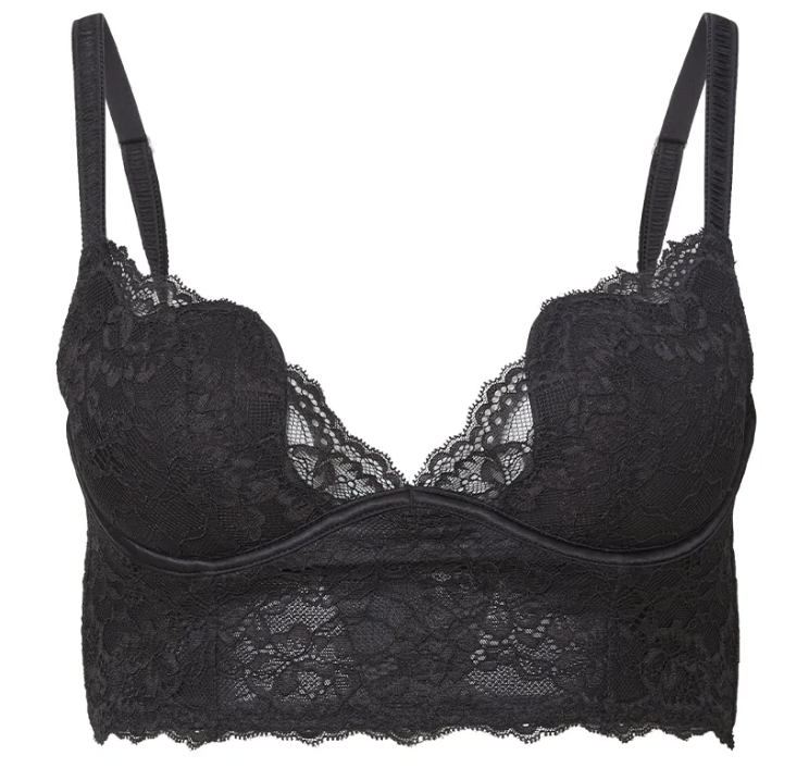 Black lace bra on a white background