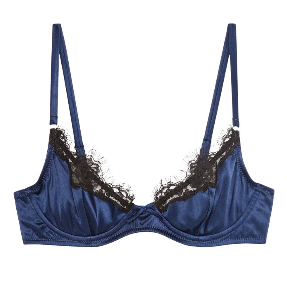 Blue and Black bra on a white background