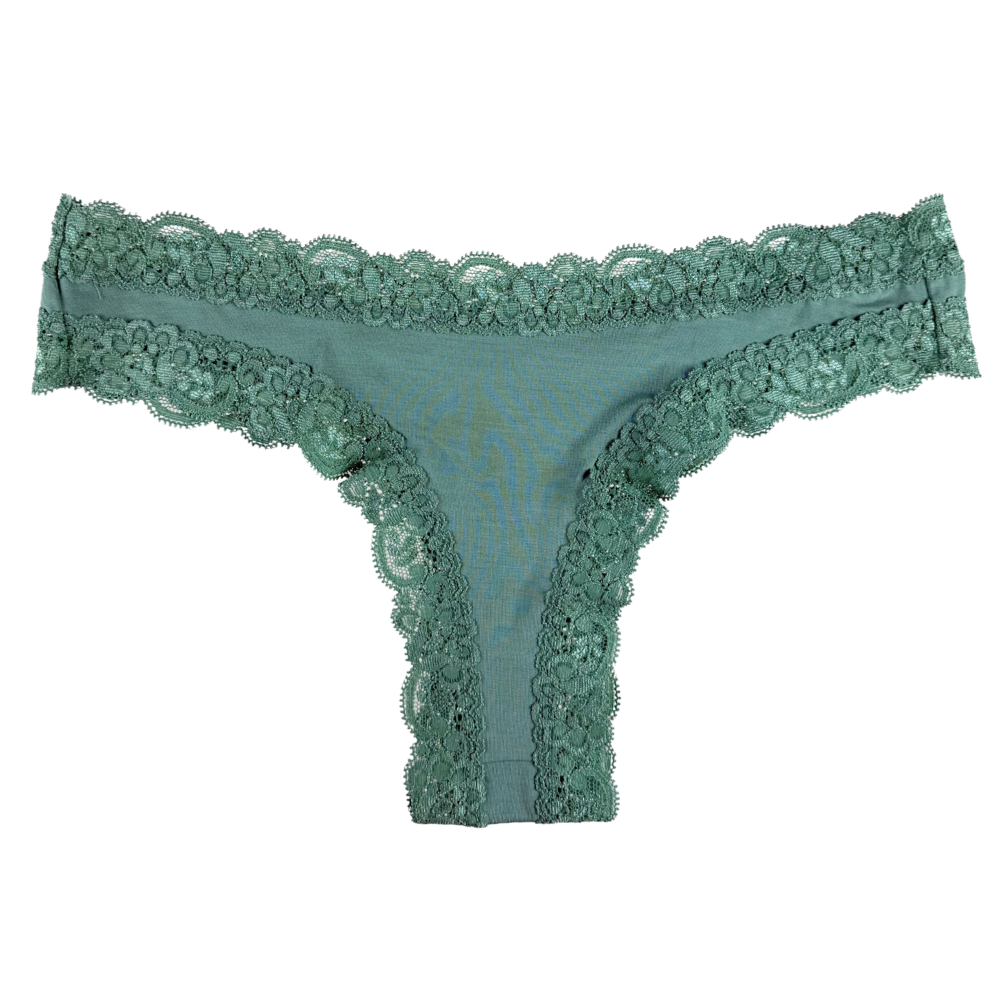 Green lace thong on a white background