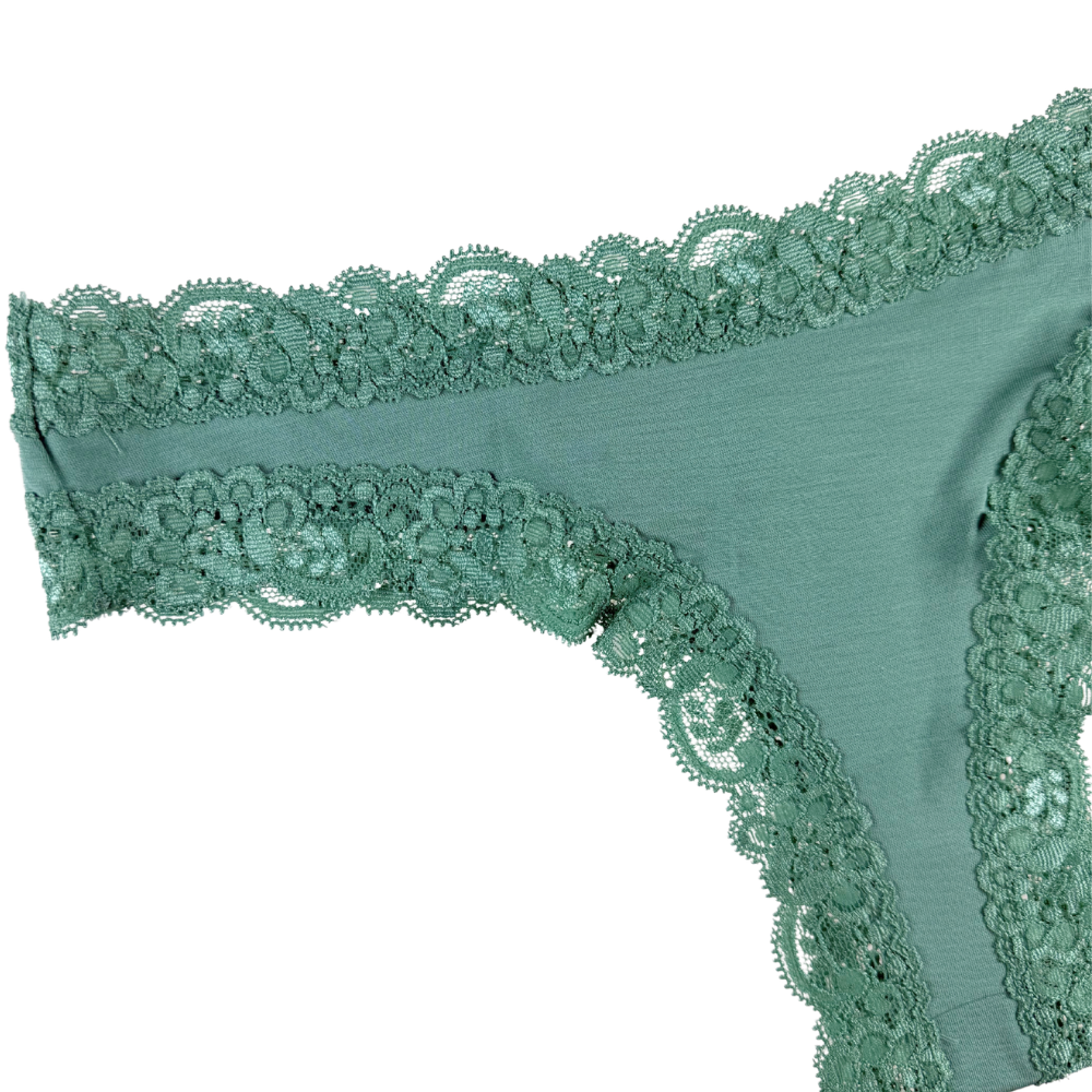 Teal lace-trimmed fabric on a white background