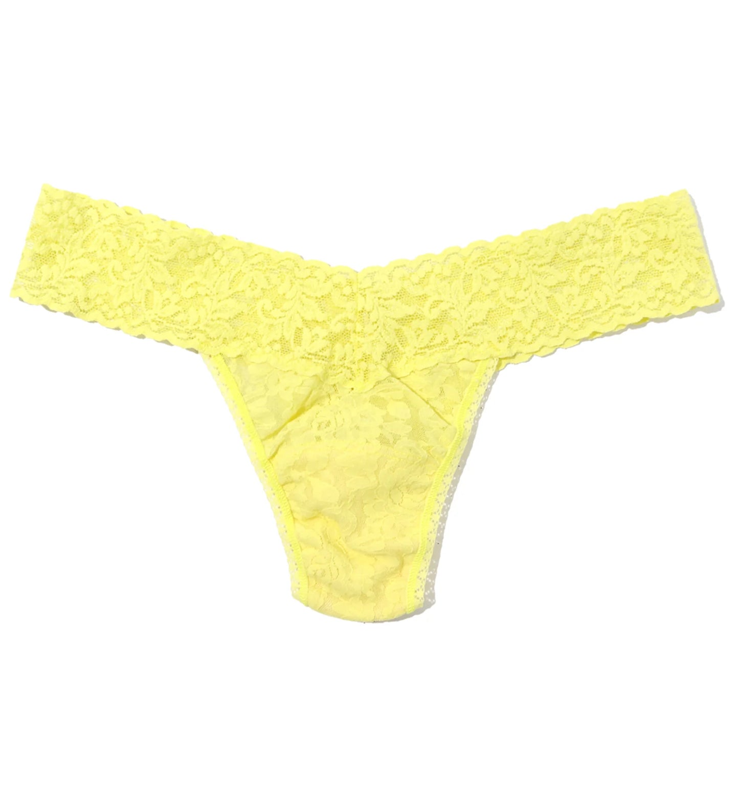 Yellow lace thong on a white background