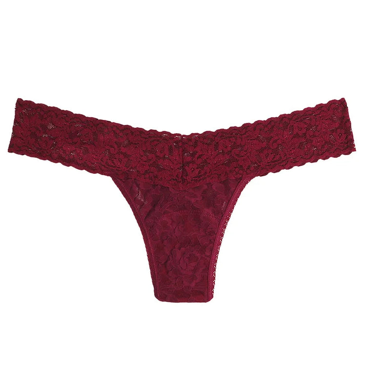 red lace thong against a white background