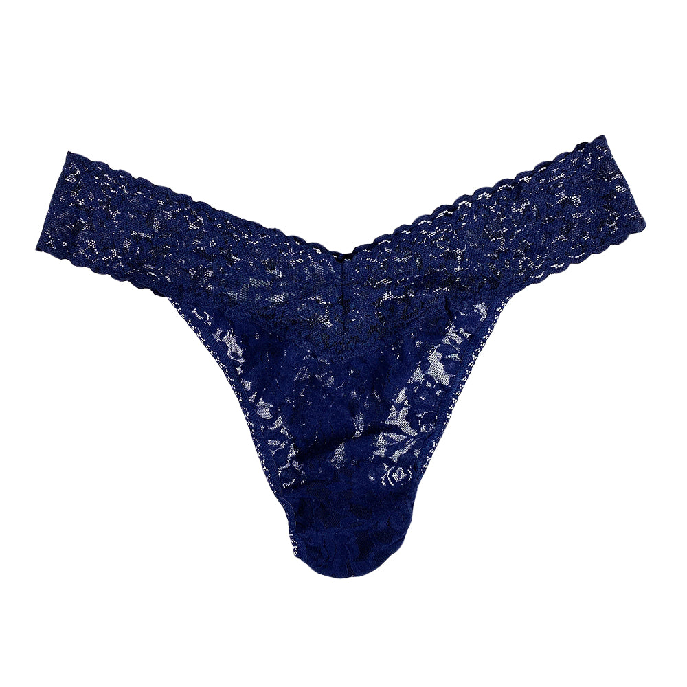 A pink Hanky Panky Signature Lace Original Rise Thong with a lace waistband and sides.