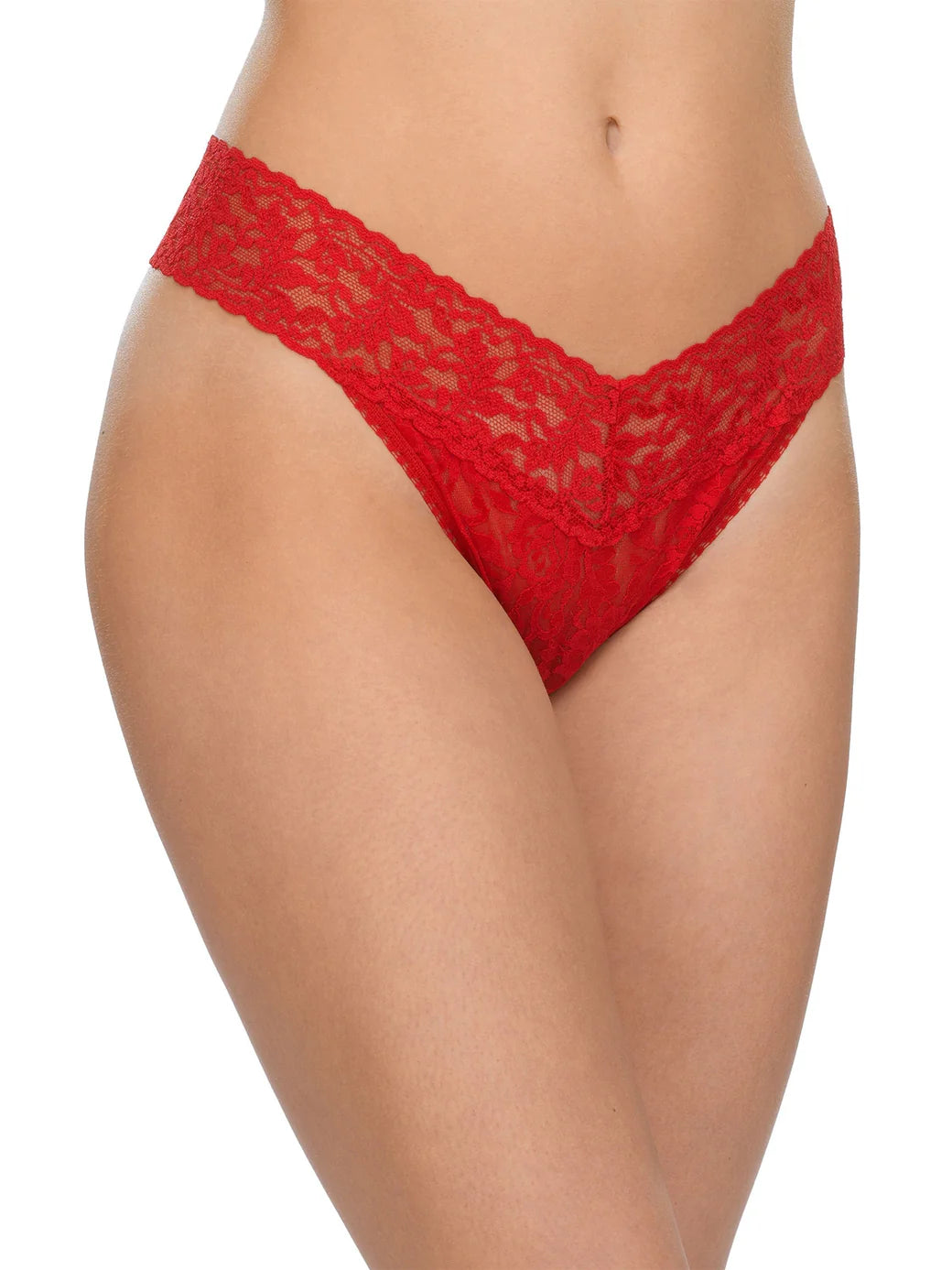 person wearing red underwear against a white background.
