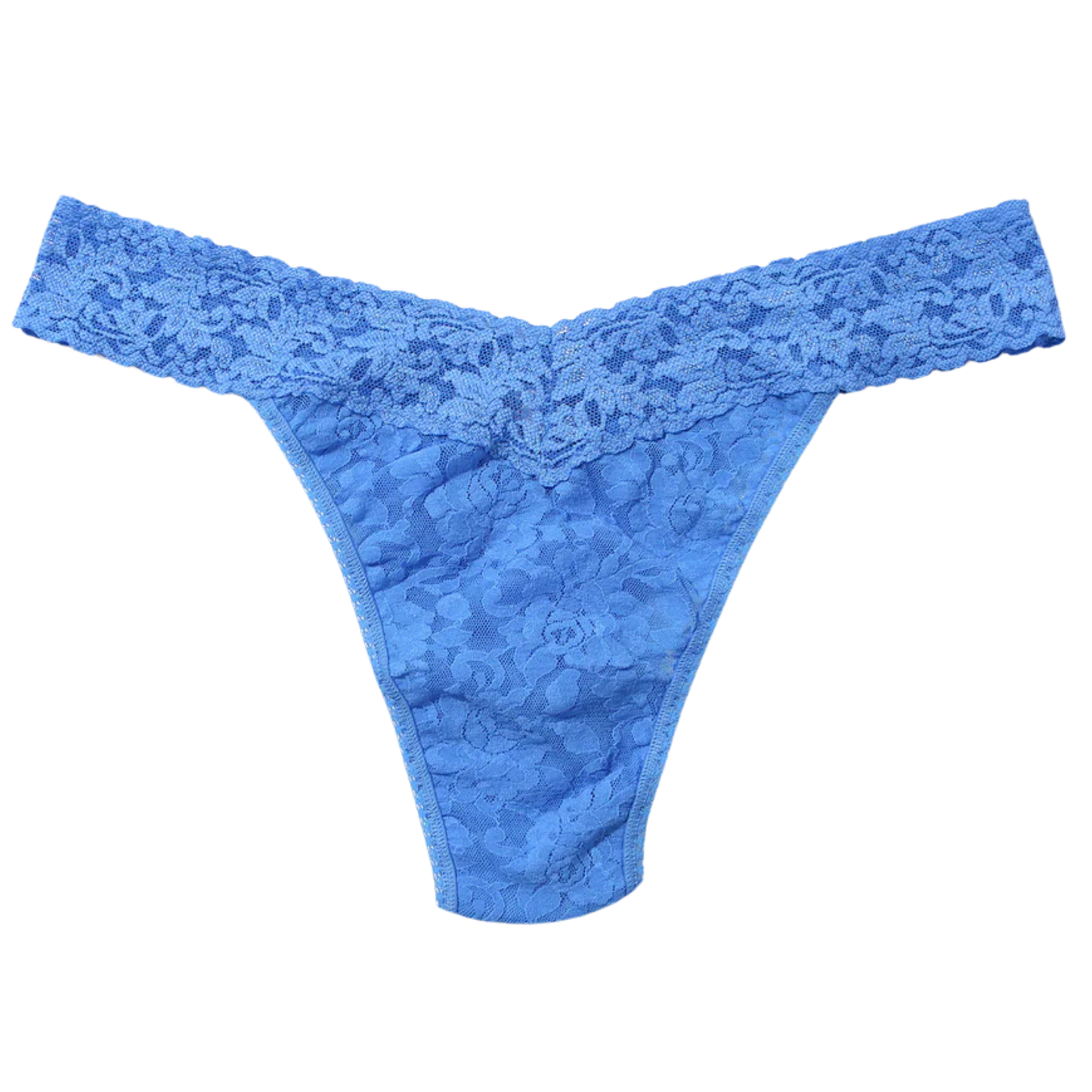 A pink Hanky Panky Signature Lace Original Rise Thong with a lace waistband and sides.