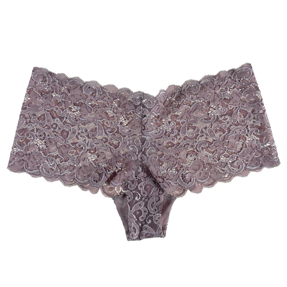 lace mauve underwear against a white background.
