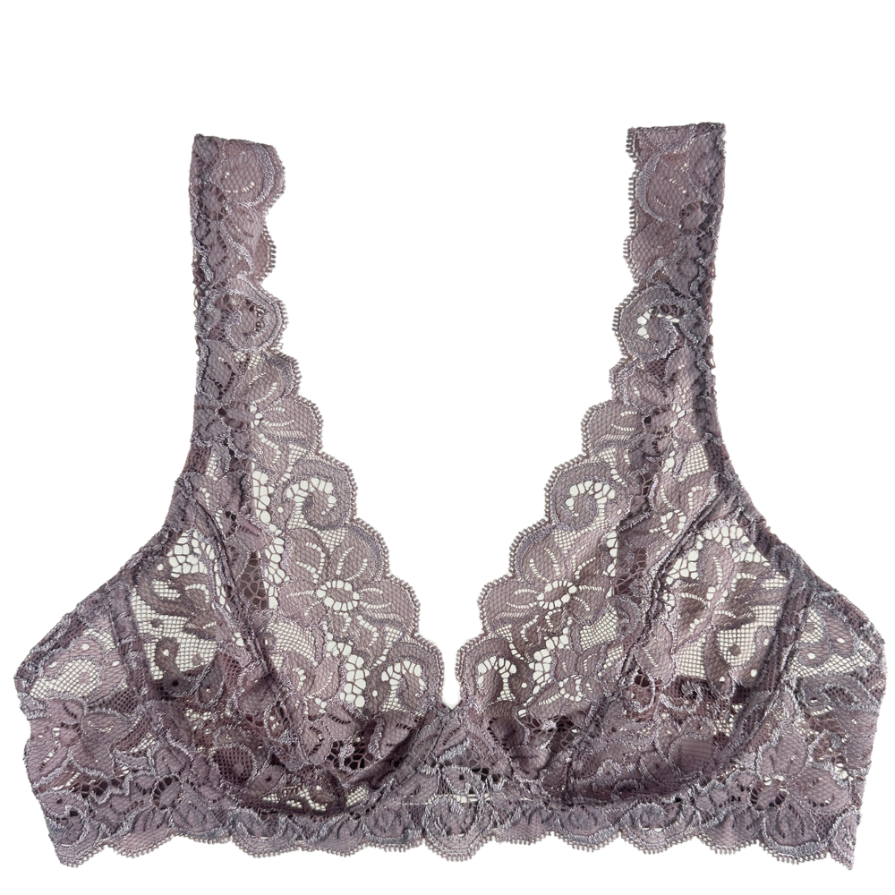 mauve lace bralette against a white background.