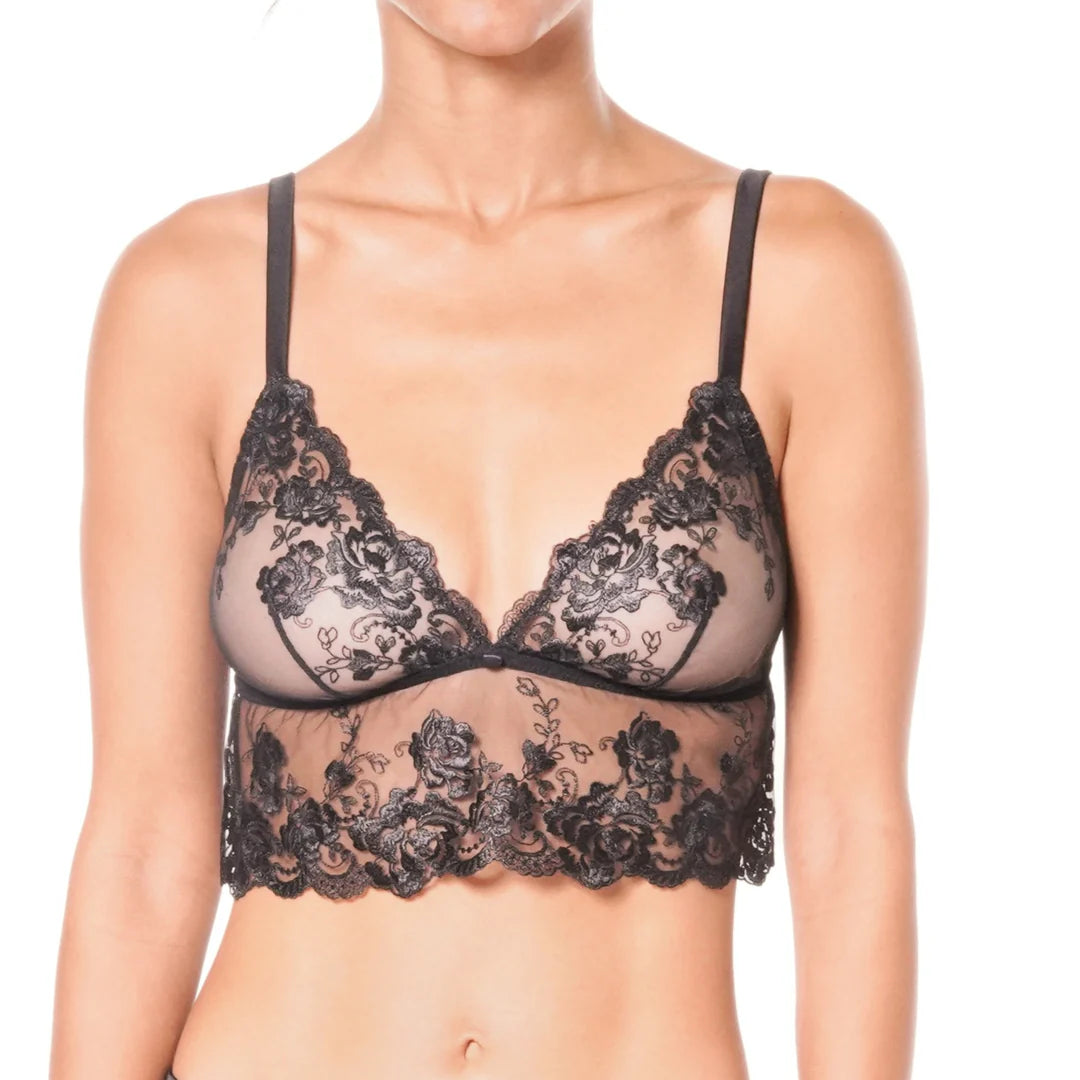 Black lace bra on a white background