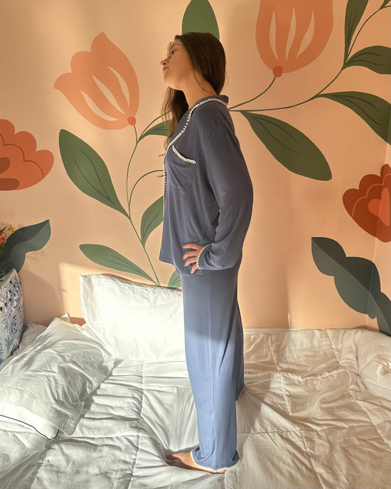 Eberjey Frida Long PJ Set - Nightshadow and Ivory