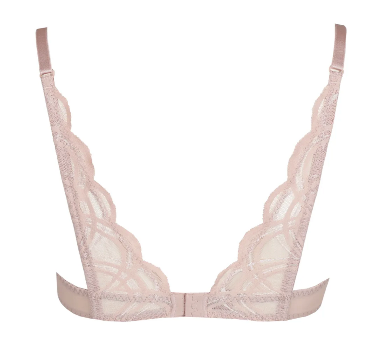 Beige lace bra on a white background