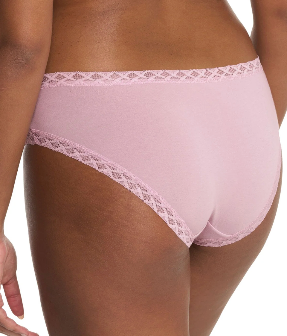 pink underwear on model back