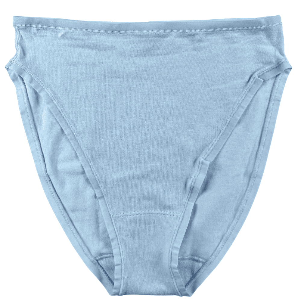 Natori bliss bare cotton high cut brief in glacier blue, front close-up on a white background.
