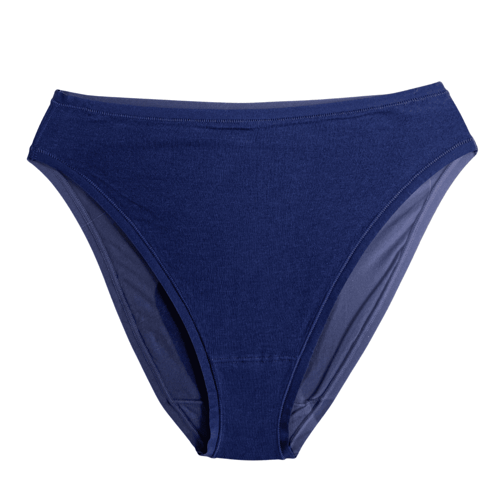 Natori bliss bare cotton high cut brief in vintage navy, front close-up on a white background.