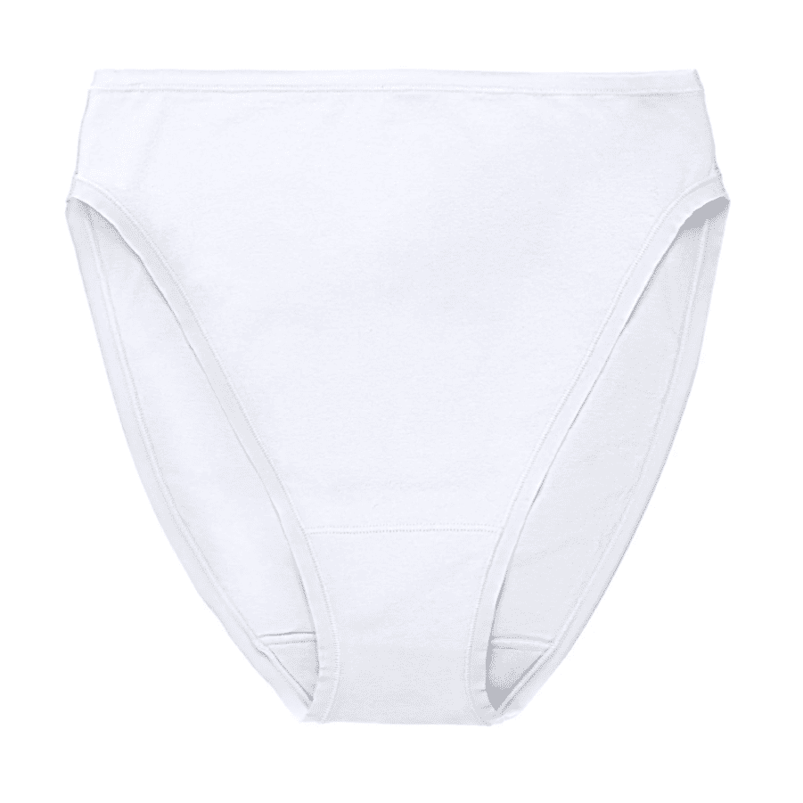 Natori bliss bare cotton high cut brief in white, front close-up on a white background.