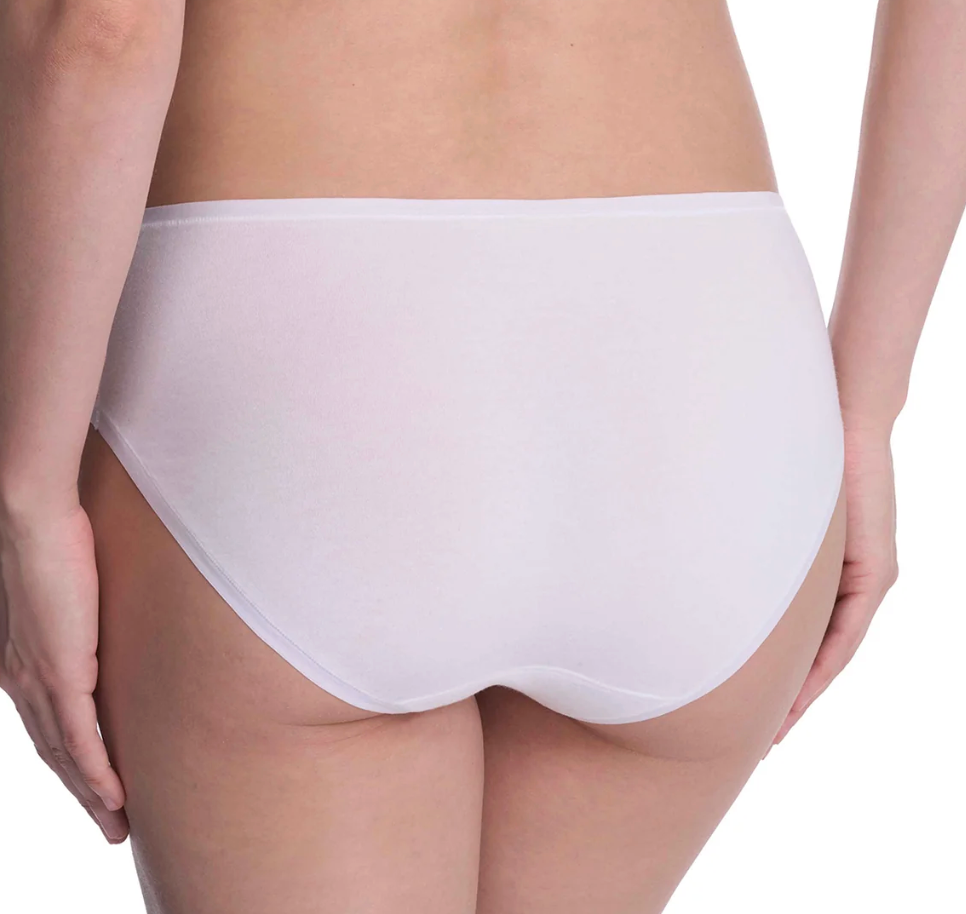 White seamless underwear shown from the back on a model, featuring a wide waistband and a contoured fit.