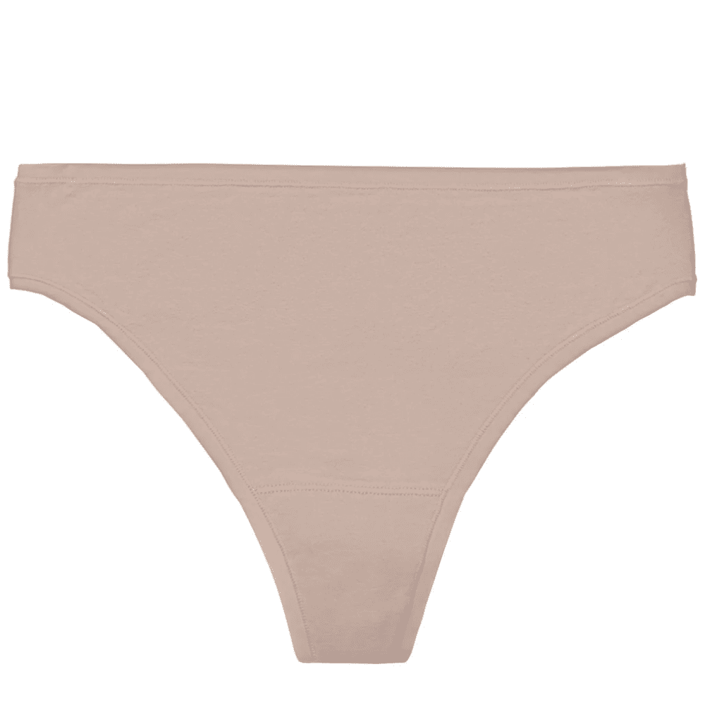 Natori bliss bare cotton thong in cafe, front close-up on a white background.