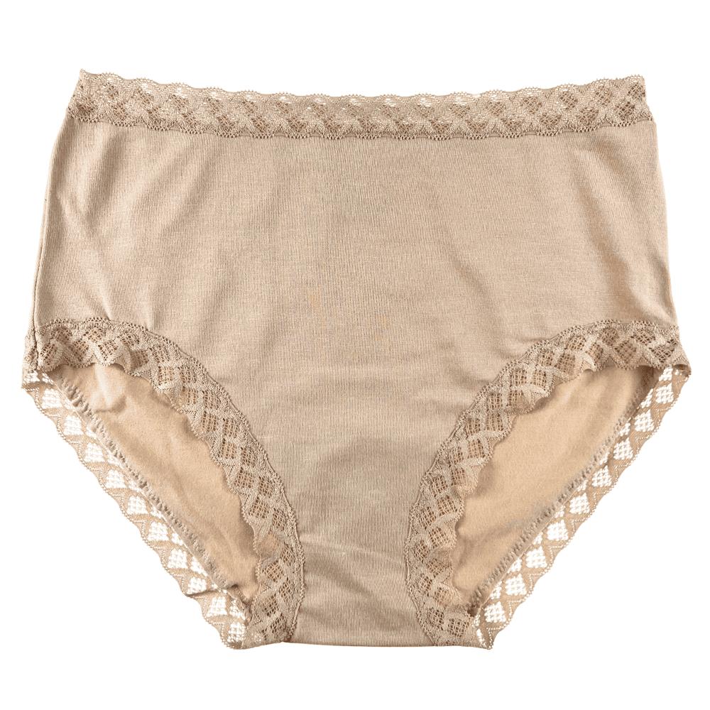 Natori Bliss full brief in cafe, front view on a white background, close-up.
