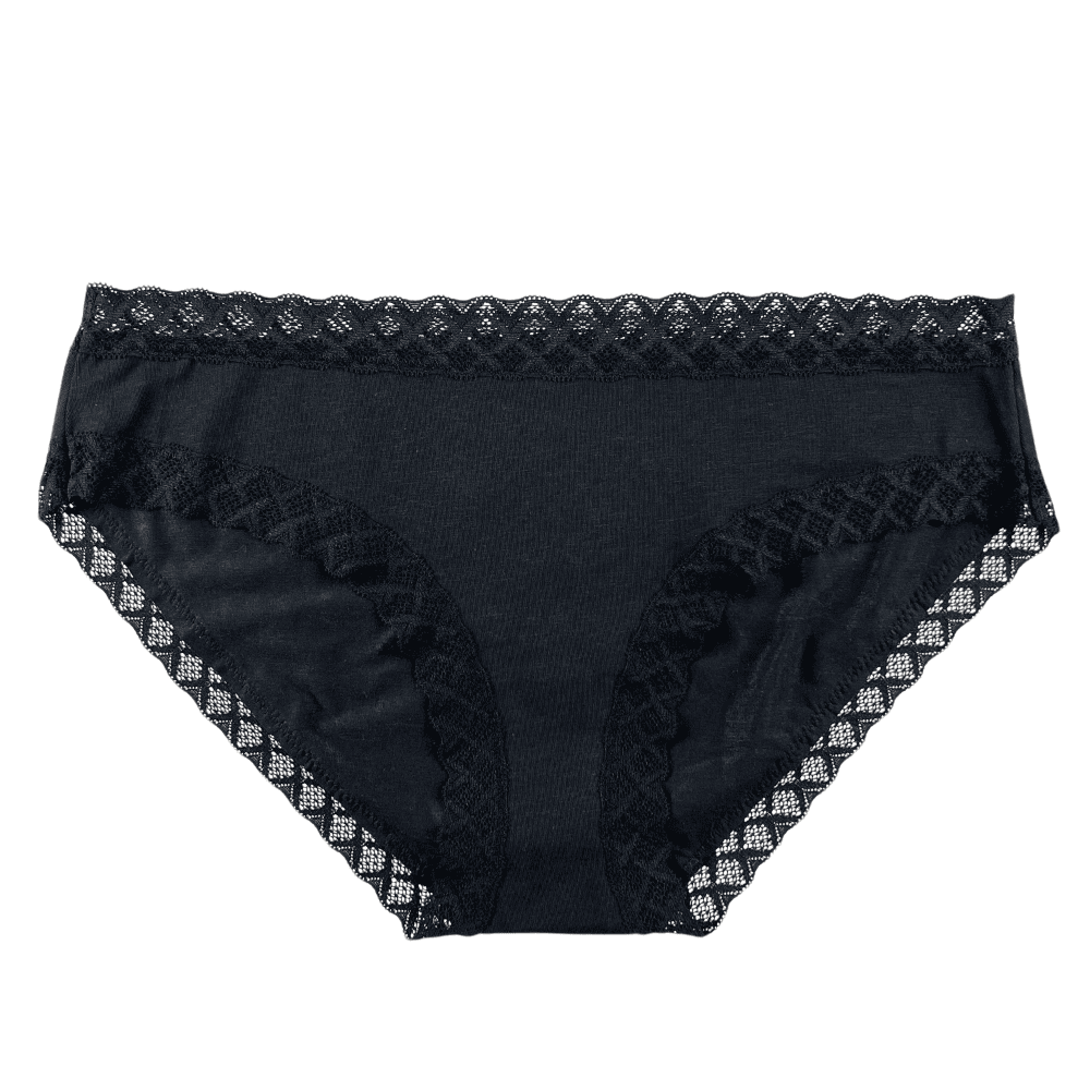 Natori bliss girl brief in black, front view on a white background, close-up.